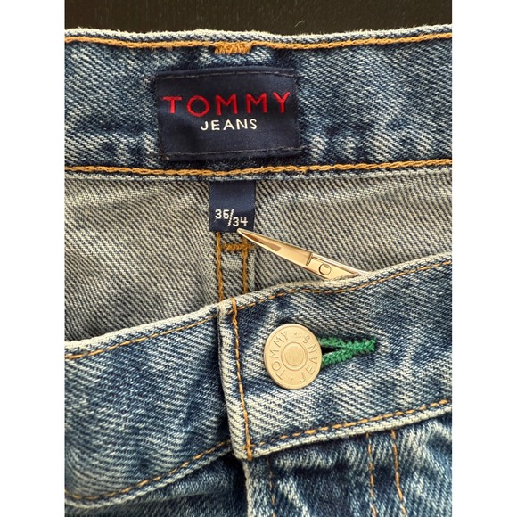 Tommy Hilfiger Mens Old‎ School Freedom Jean 36x34 Blue 90s Flag Spellout Denim - Picture 3 of 16